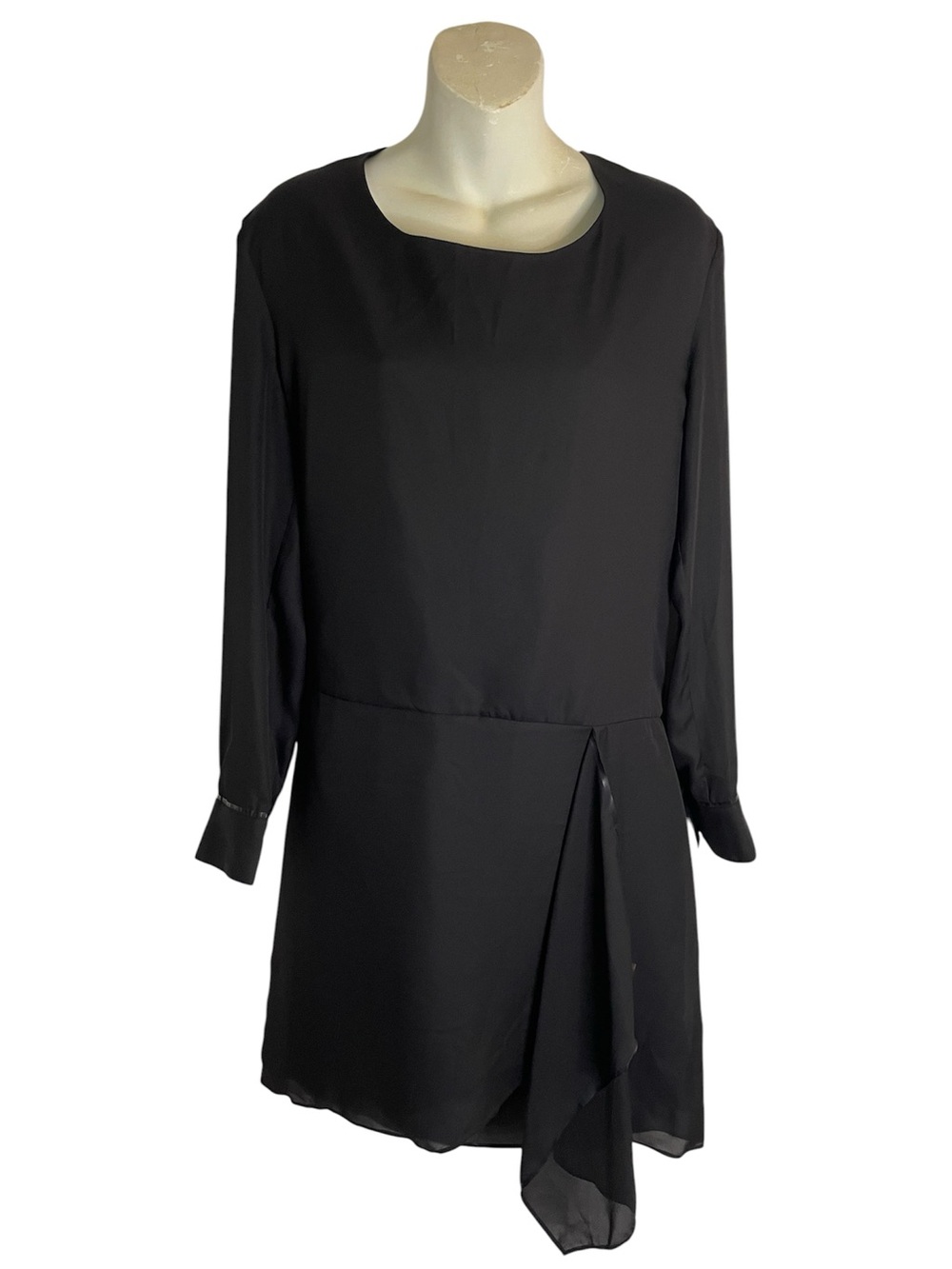 Acne Adelle Tape Black Long-Sleeve Asymmetrical Draped Hem Dress Size 36 Small